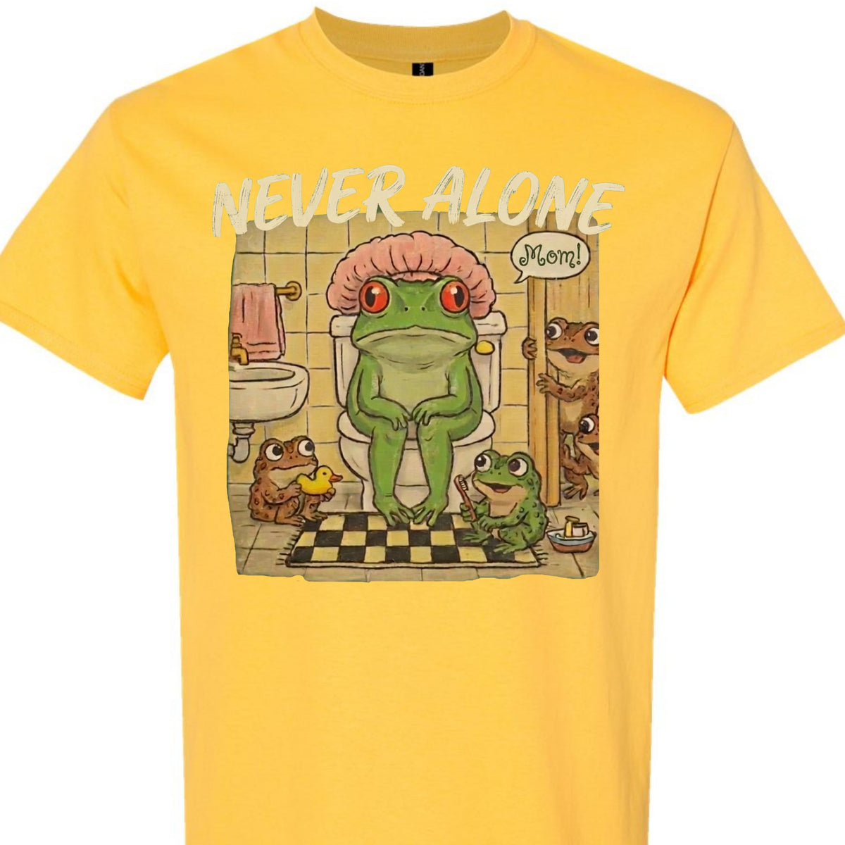 Never Alone Frog Mom Funny Graphic T-Shirt for Women