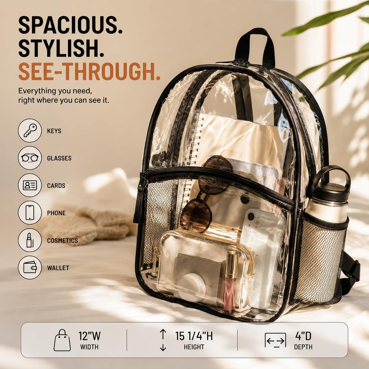 Clear Backpack, Stadium Approved Clear Bag for School, College, Sports, Concerts, and Travel