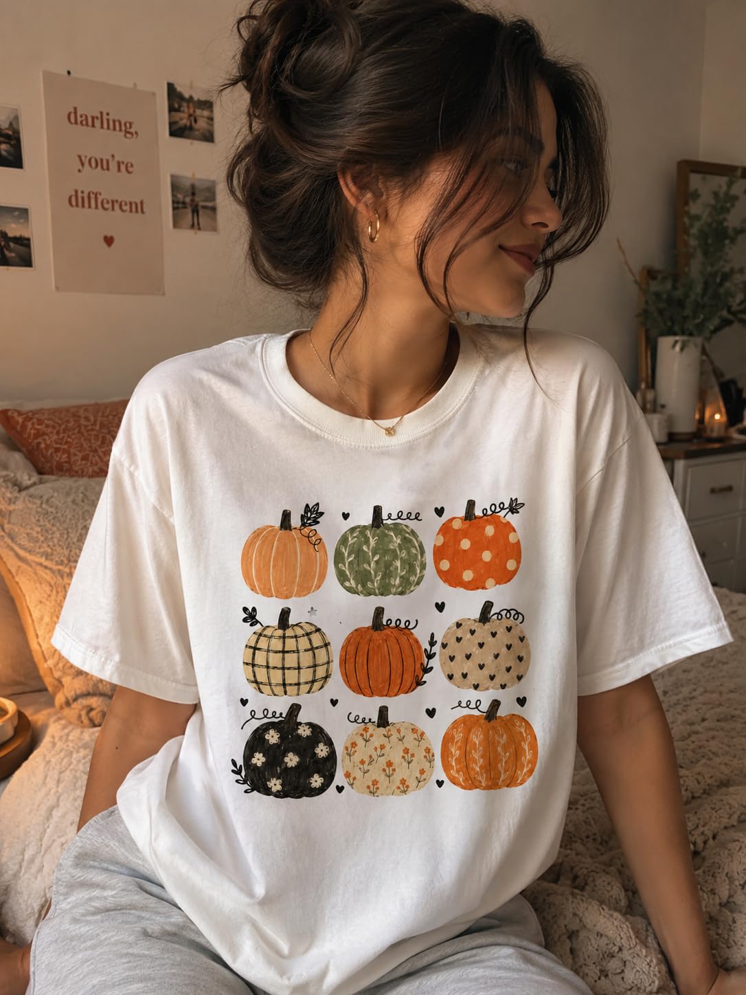 Fall Pumpkin Autumn Graphic T-Shirt for Women and Men