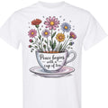 Tea Lover Graphic T-Shirt, Peace Begins with a Cup of Tea Floral Quote Tee