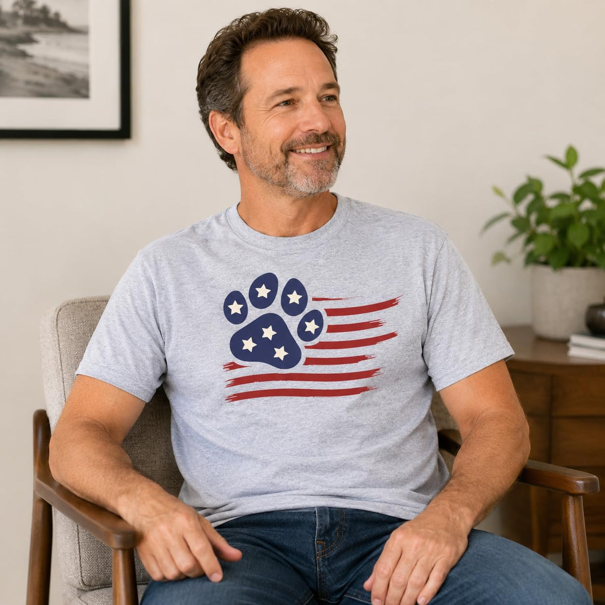 4th of July Dog Shirt for Men and Women, Patriotic American Flag Paw Print Tee
