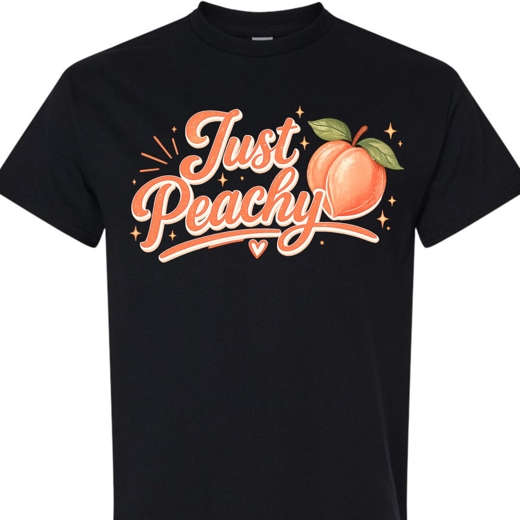 Just Peachy Shirt for Women, Cute Peach Graphic Tee, Aesthetic Summer Fruit T-Shirt, Funny Positive Vibe, Trendy Top