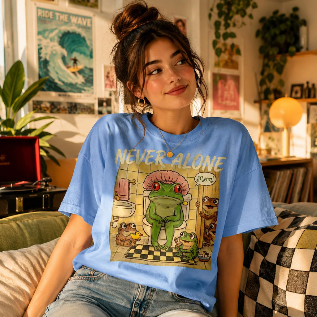 Never Alone Frog Mom Funny Graphic T-Shirt for Women