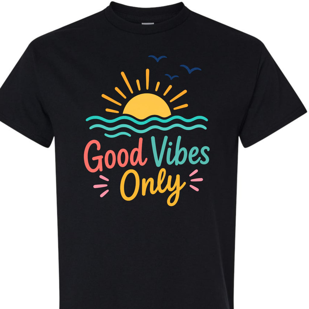Good Vibes Only Vintage Retro Sunset Beach Graphic T-Shirt