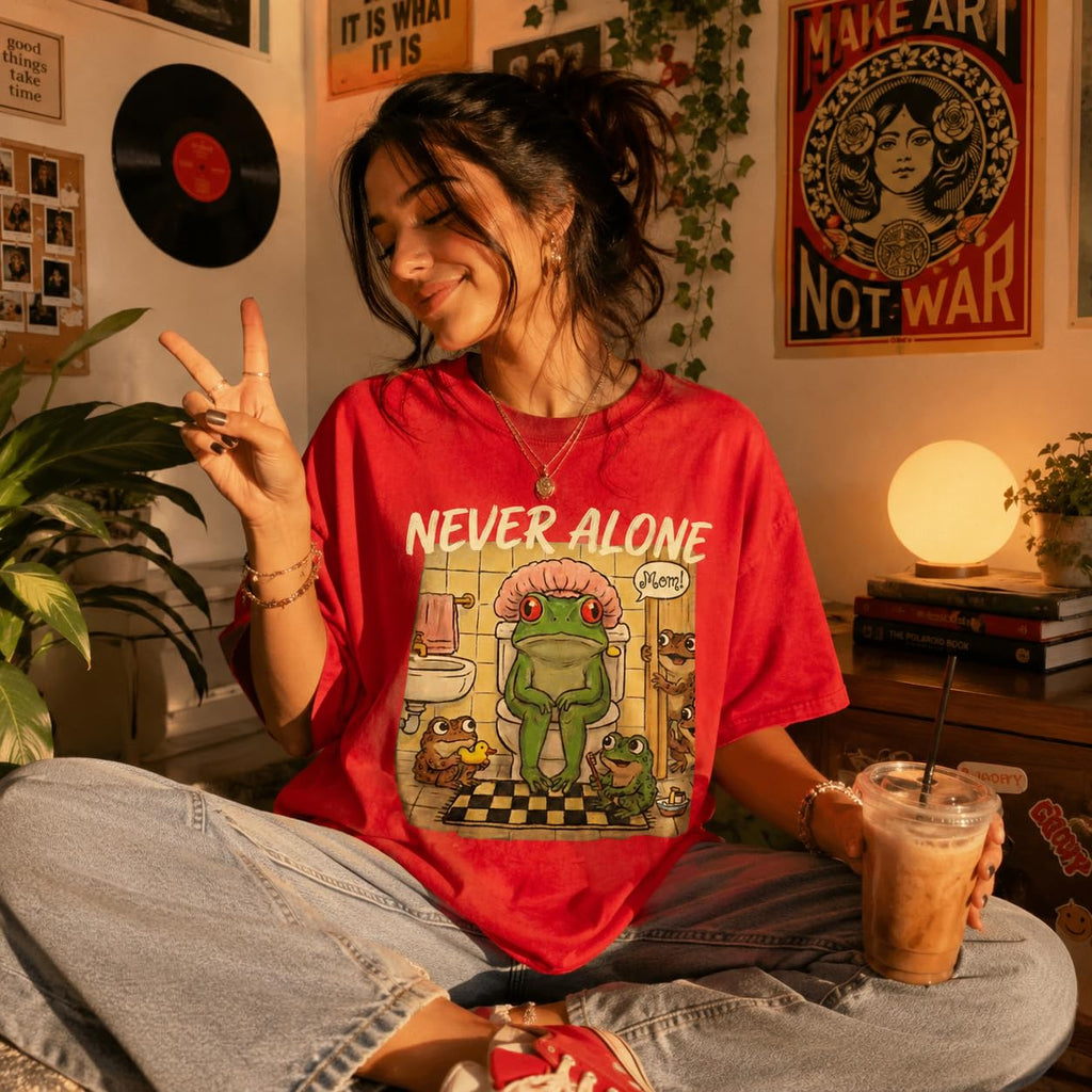 Never Alone Frog Mom Funny Graphic T-Shirt for Women