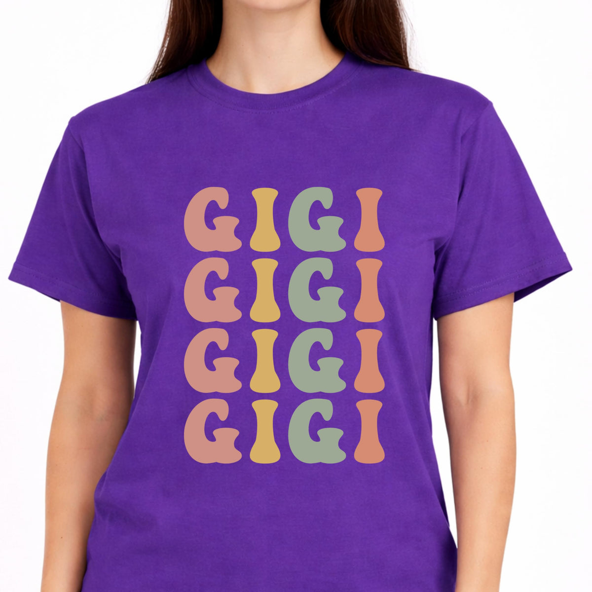 Gigi T-Shirt for Women, Cute Grandma Graphic Tee, Colorful Stacked Design, Casual Soft for Gigi