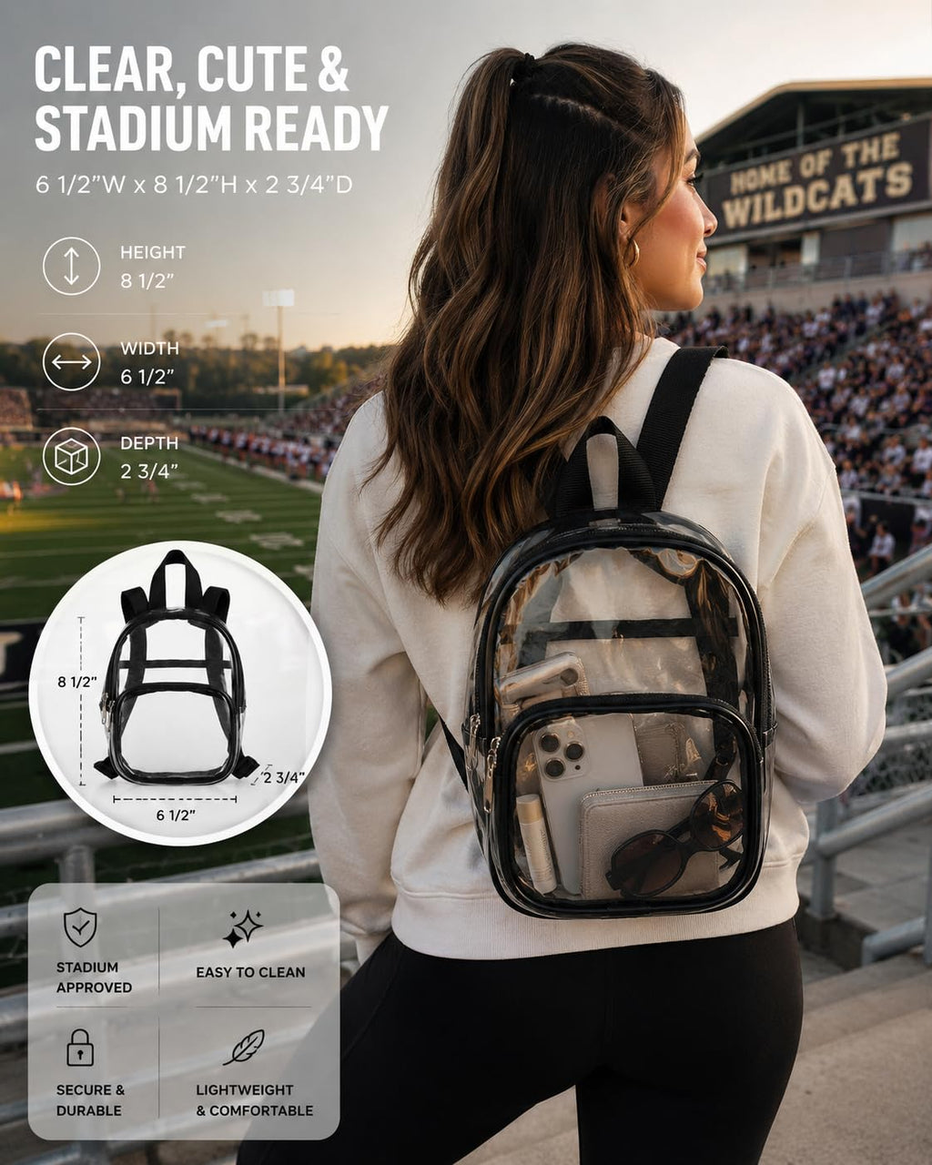 Clear Backpack, Stadium Approved Clear Bag for School, College, Sports, Concerts, and Travel