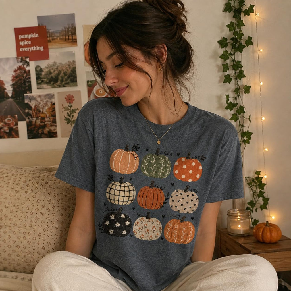 Fall Pumpkin Autumn Graphic T-Shirt for Women and Men
