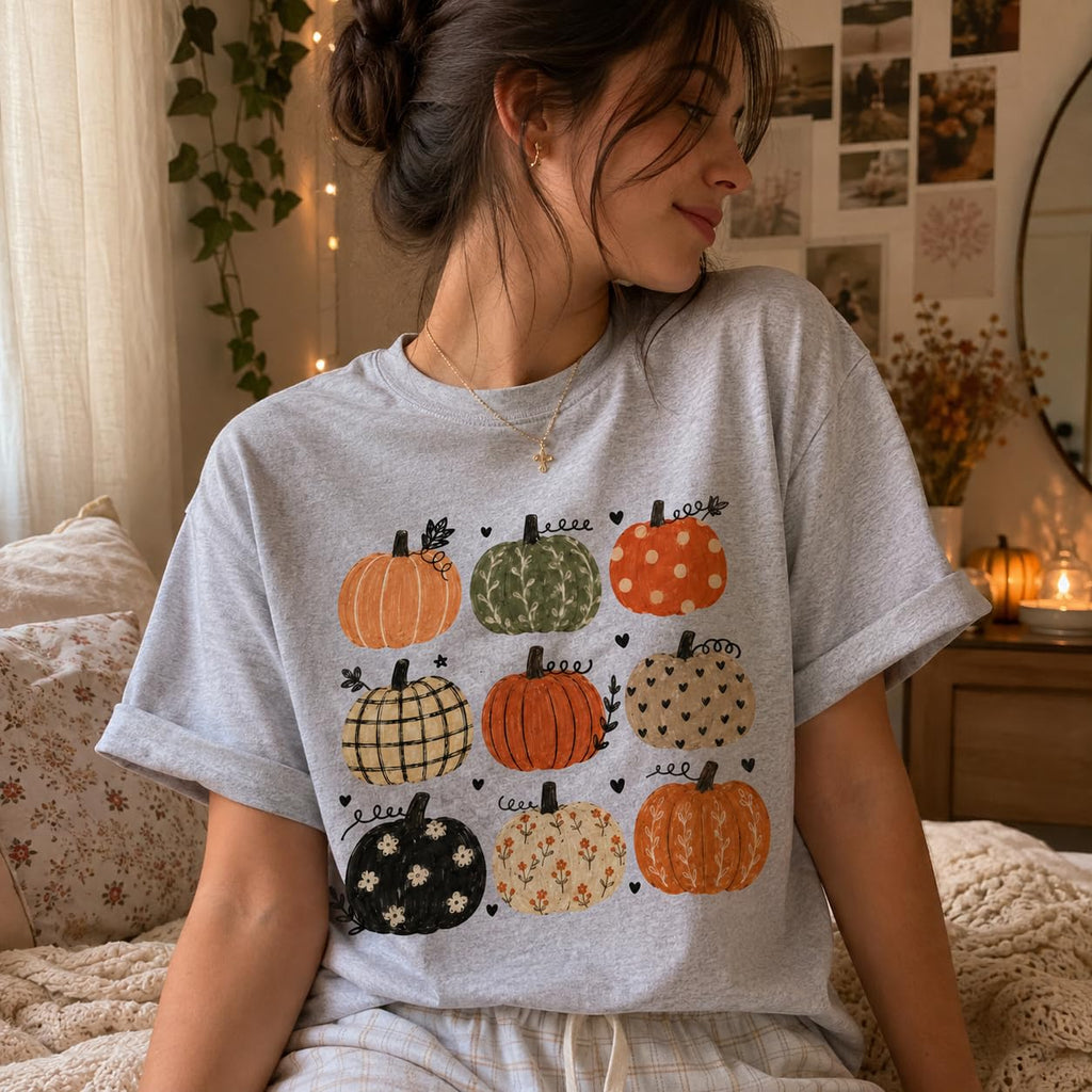 Fall Pumpkin Autumn Graphic T-Shirt for Women and Men