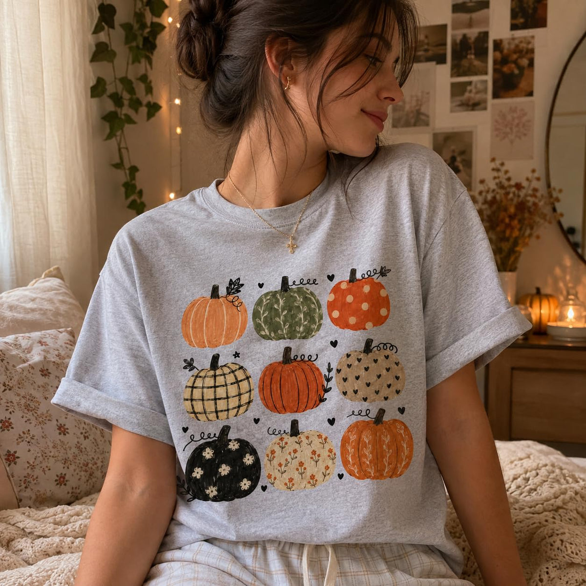 Fall Pumpkin Autumn Graphic T-Shirt for Women and Men