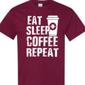 Eat Sleep Coffee Repeat Graphic Tee, Funny Caffeine Addict Quote Shirt for Women and Men, Trendy Barista Coffee Lover Gift