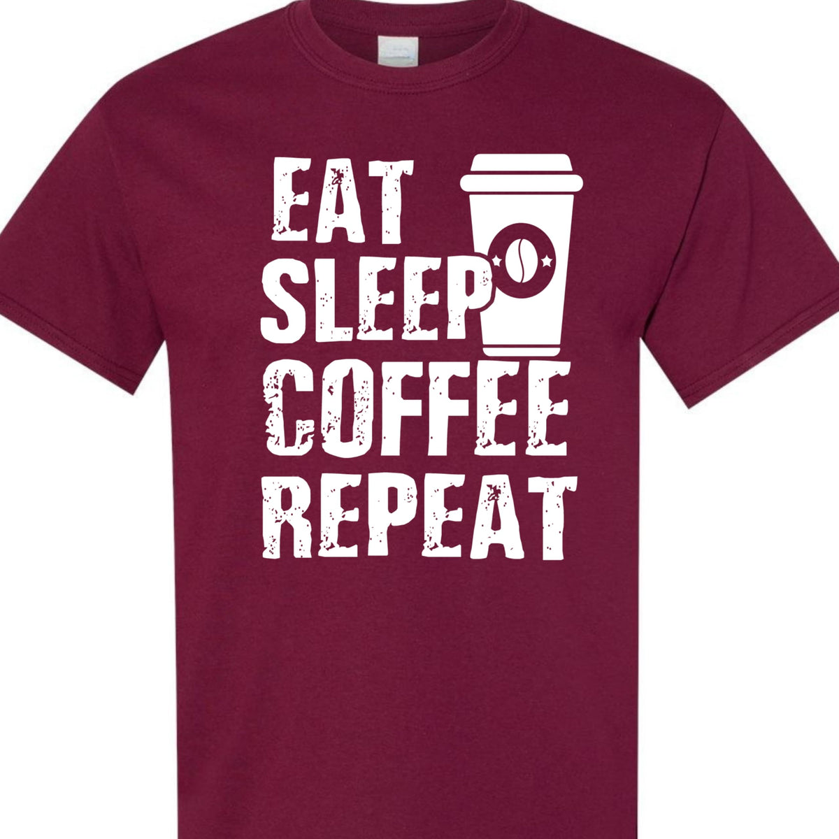 Eat Sleep Coffee Repeat Graphic Tee, Funny Caffeine Addict Quote Shirt for Women and Men, Trendy Barista Coffee Lover Gift