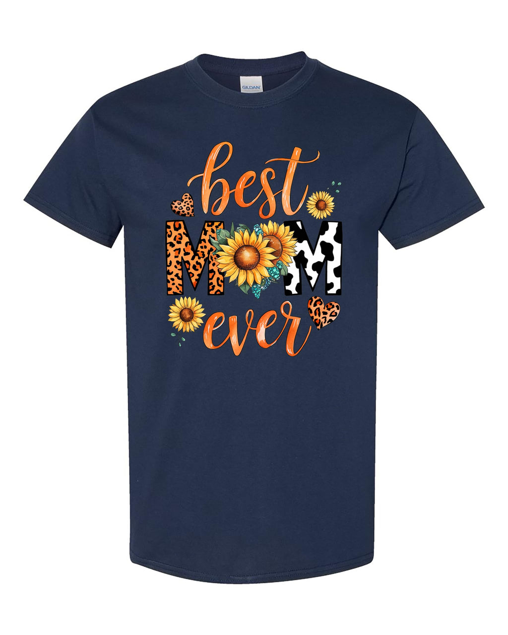 Best Mom Ever Women's T-Shirt, Sunflower and Leopard Print Design, Casual Comfortable Tee
