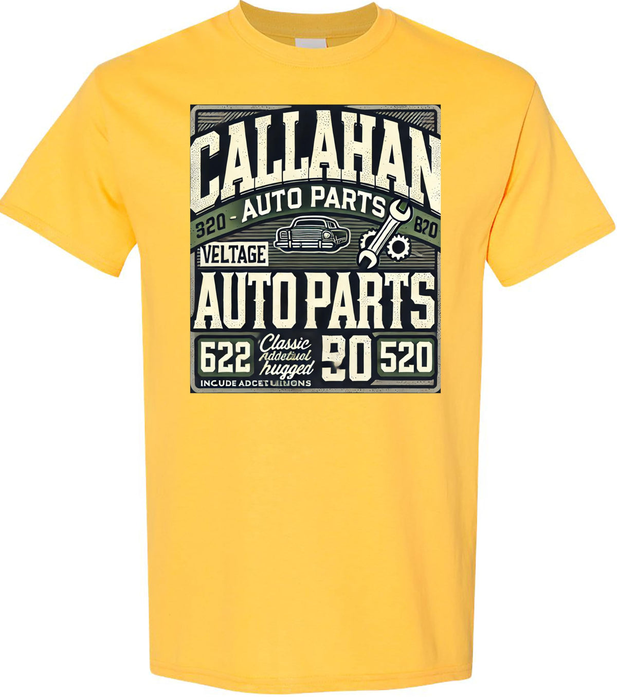 Vintage Callahan Auto Parts T-Shirt, Retro Car Enthusiast Graphic Tee, Classic Dark Green and White Design