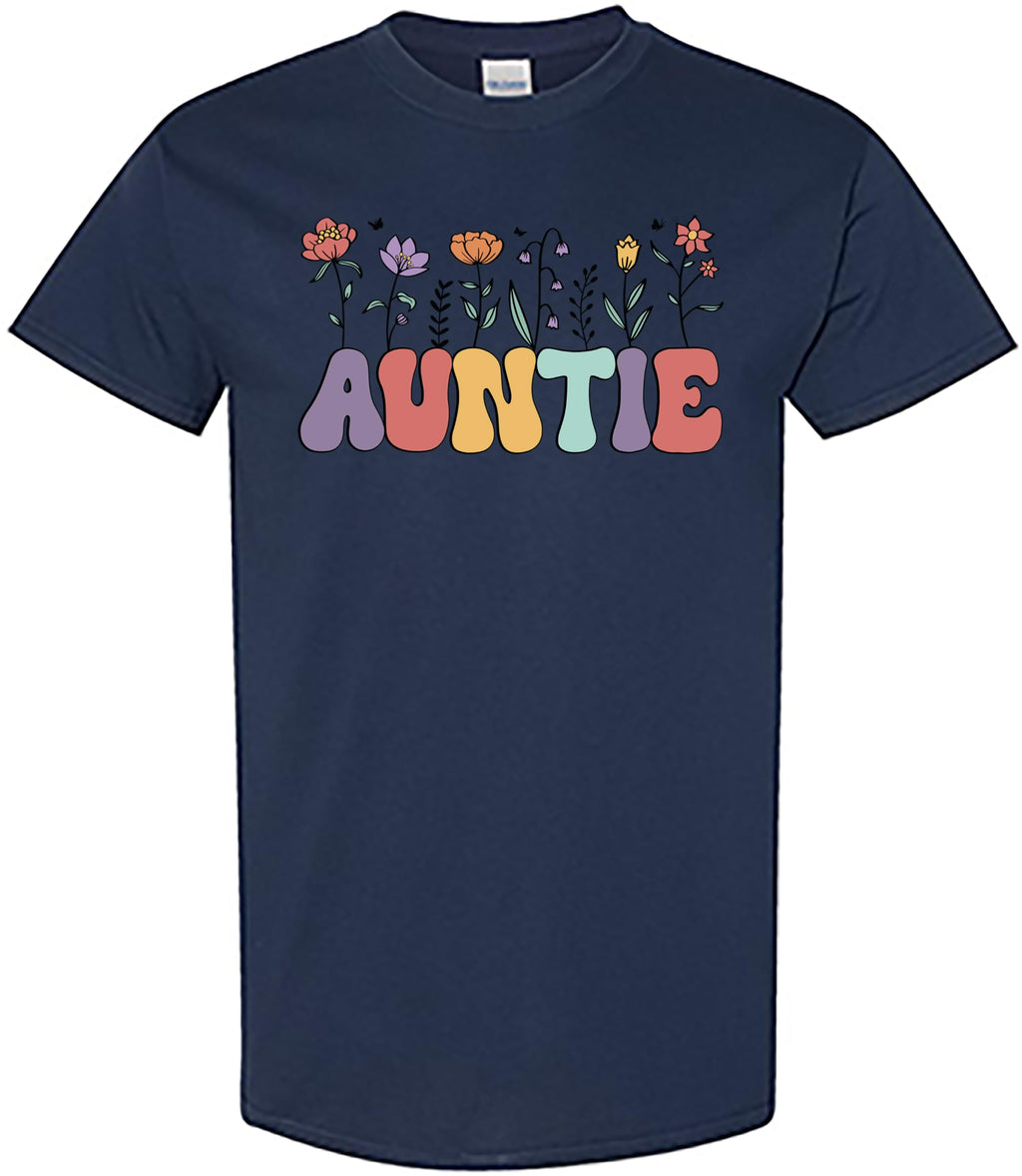 Women’s Auntie T-Shirt Floral Graphic Tee | Cute Retro Aunt Shirt | Gift for Aunt, Casual Short Sleeve Top