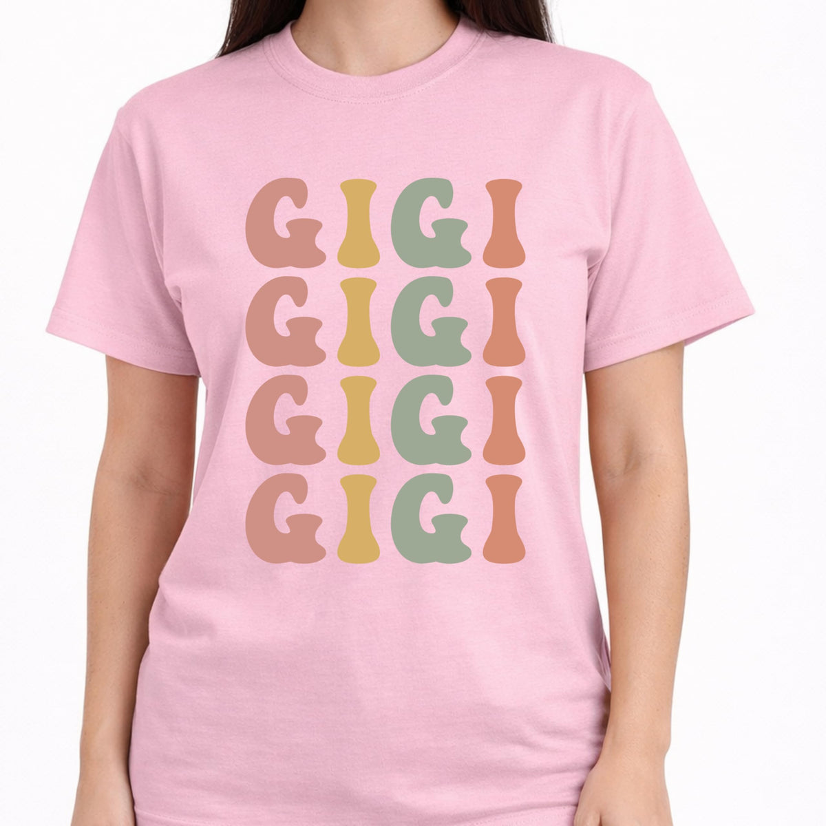 Gigi T-Shirt for Women, Cute Grandma Graphic Tee, Colorful Stacked Design, Casual Soft for Gigi