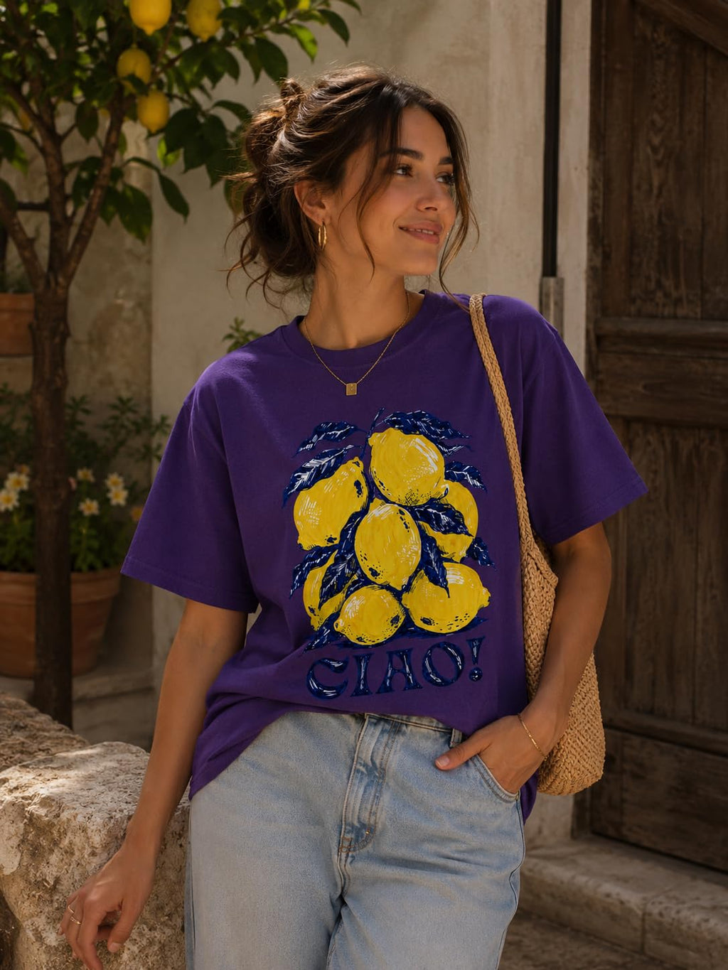 Ciao Lemon Citrus Fruit Graphic Tee Retro Italian Summer Shirt