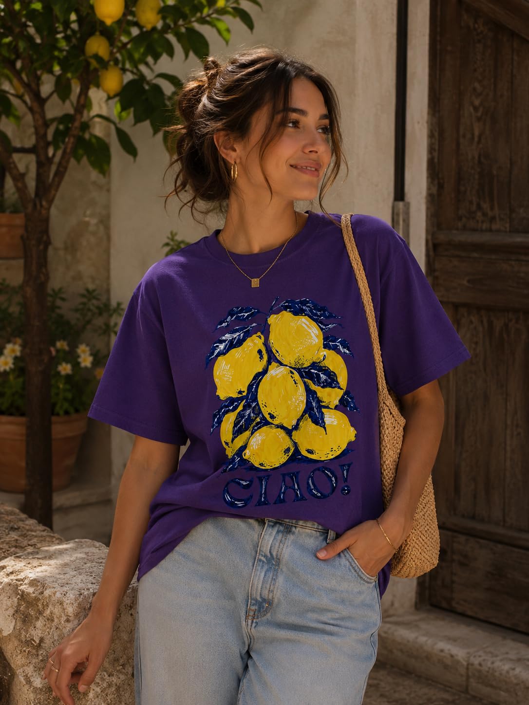 Ciao Lemon Citrus Fruit Graphic Tee Retro Italian Summer Shirt