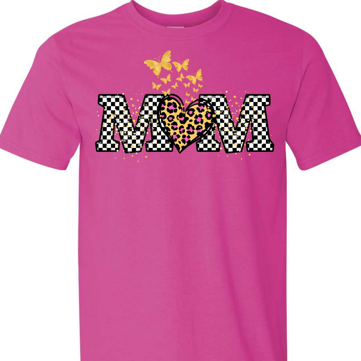 Butterfly Leopard Heart Checkered Mama Graphic T-Shirt for Women