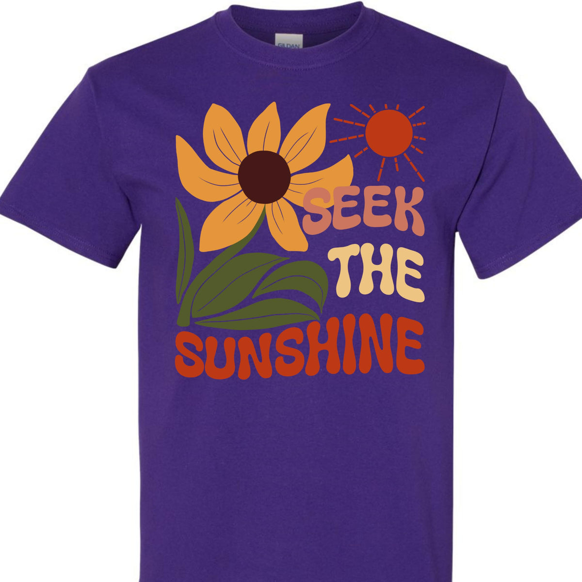 Seek The Sunshine Positive Quote Sunflower Graphic Tee for Women, Cute Floral T-Shirt