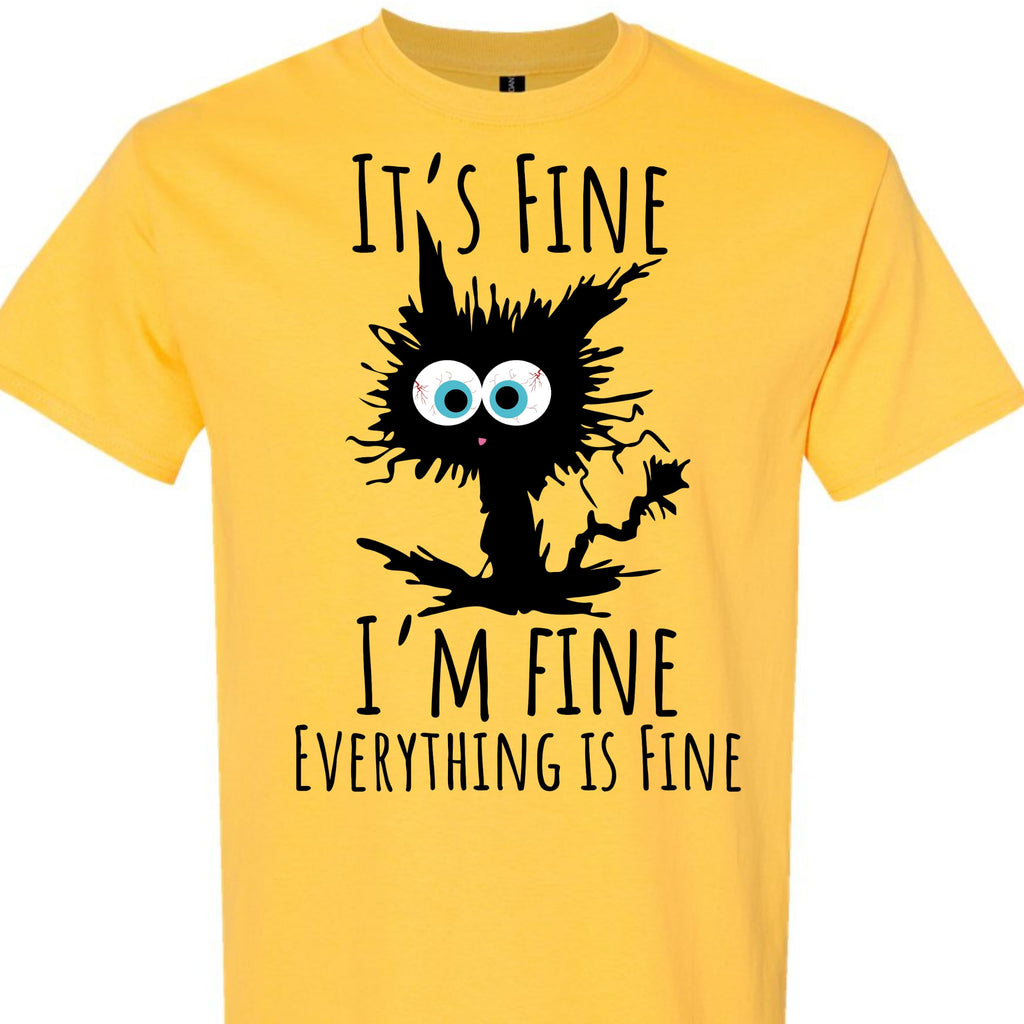 Black Cat Graphic T-Shirt It's Fine I'm Fine Everything is Fine
