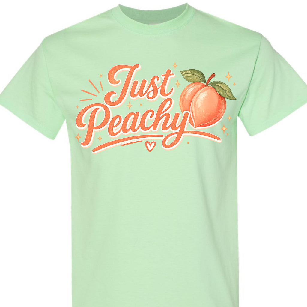 Just Peachy Shirt for Women, Cute Peach Graphic Tee, Aesthetic Summer Fruit T-Shirt, Funny Positive Vibe, Trendy Top