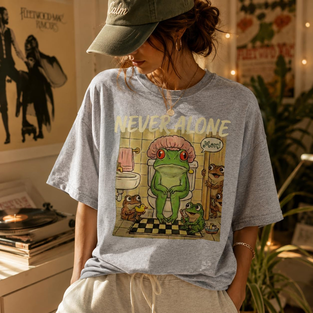Never Alone Frog Mom Funny Graphic T-Shirt for Women