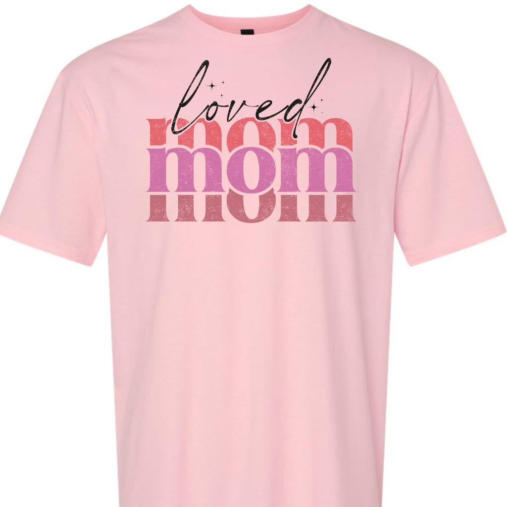 Loved Mom Graphic Tee for Women, Cute Retro Pink Mama T-Shirt, Aesthetic for Moms, Grandma, Wife