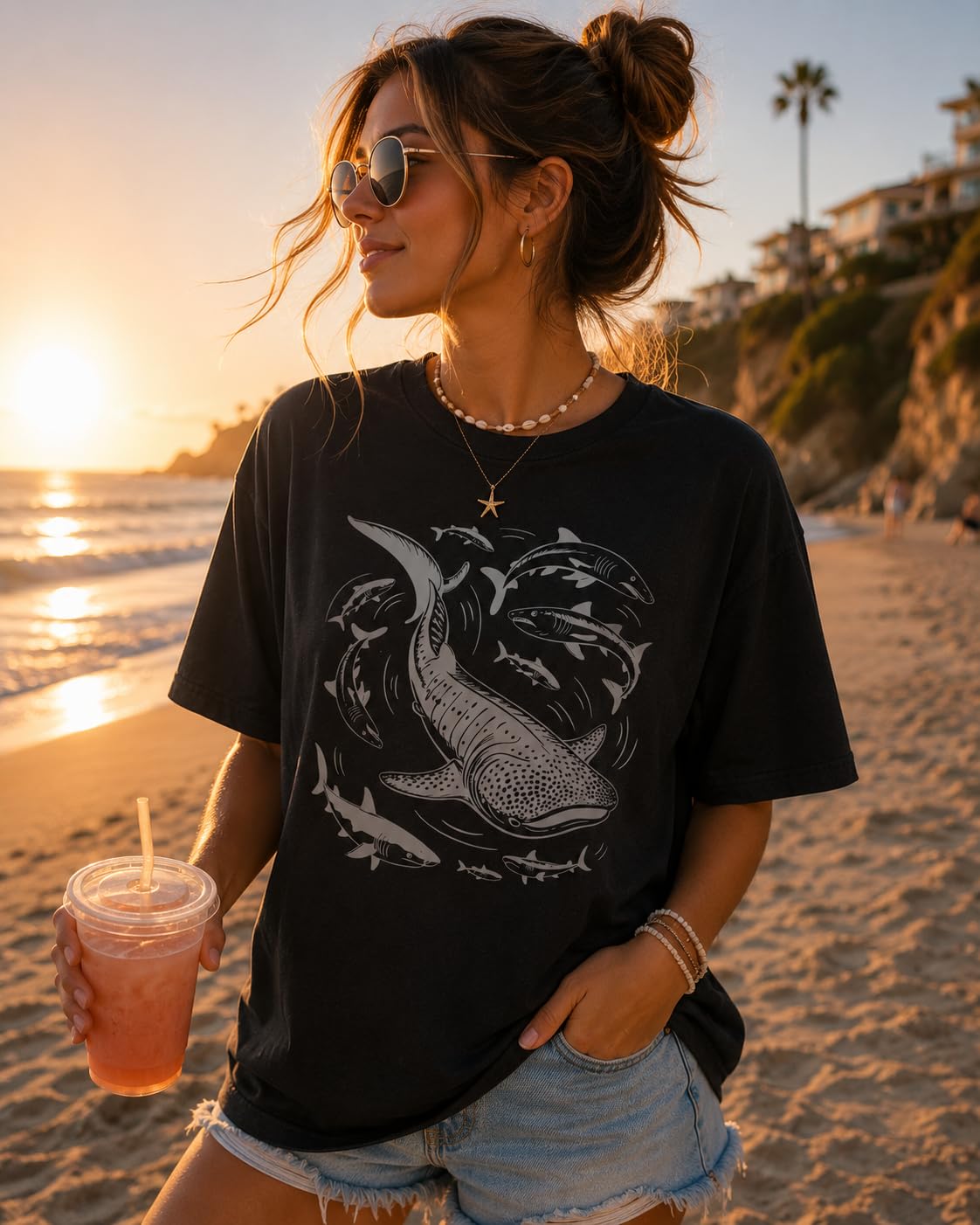 Whale Shark Shirt for Women, Ocean Life Graphic Tee, Marine Life Theme, Beach Vacation Coastal Summer Top