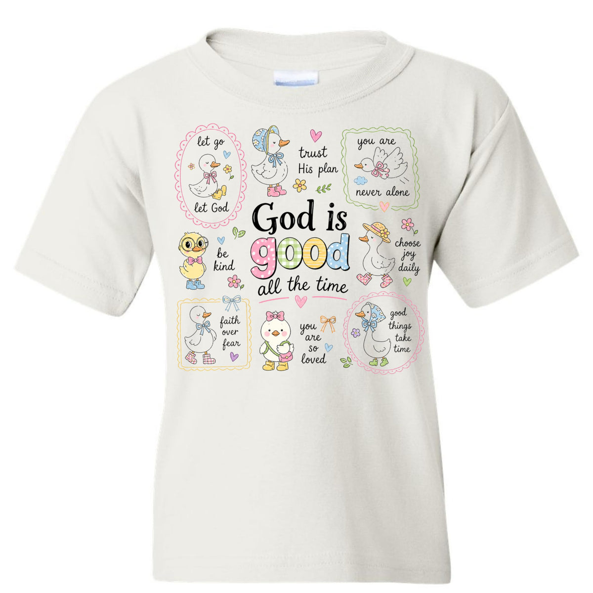 God is Good All The Time Shirt for Girls, Christian Graphic Tee, Faith Based Kids T-Shirt, Cute Duck Graphic