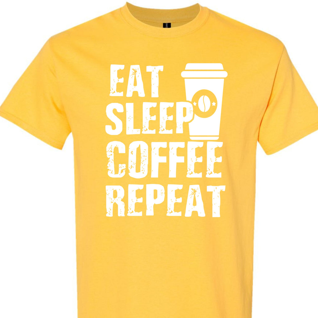 Eat Sleep Coffee Repeat Graphic Tee, Funny Caffeine Addict Quote Shirt for Women and Men, Trendy Barista Coffee Lover Gift