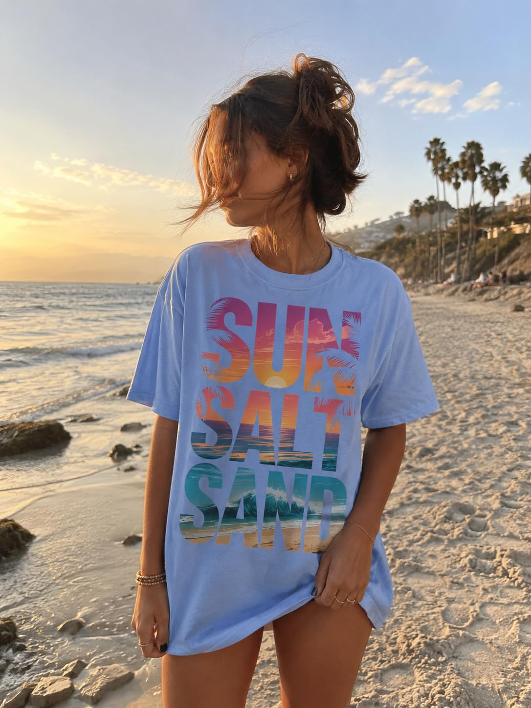 Sun Salt Sand Graphic Tee for Women Beach Vacation T-Shirt