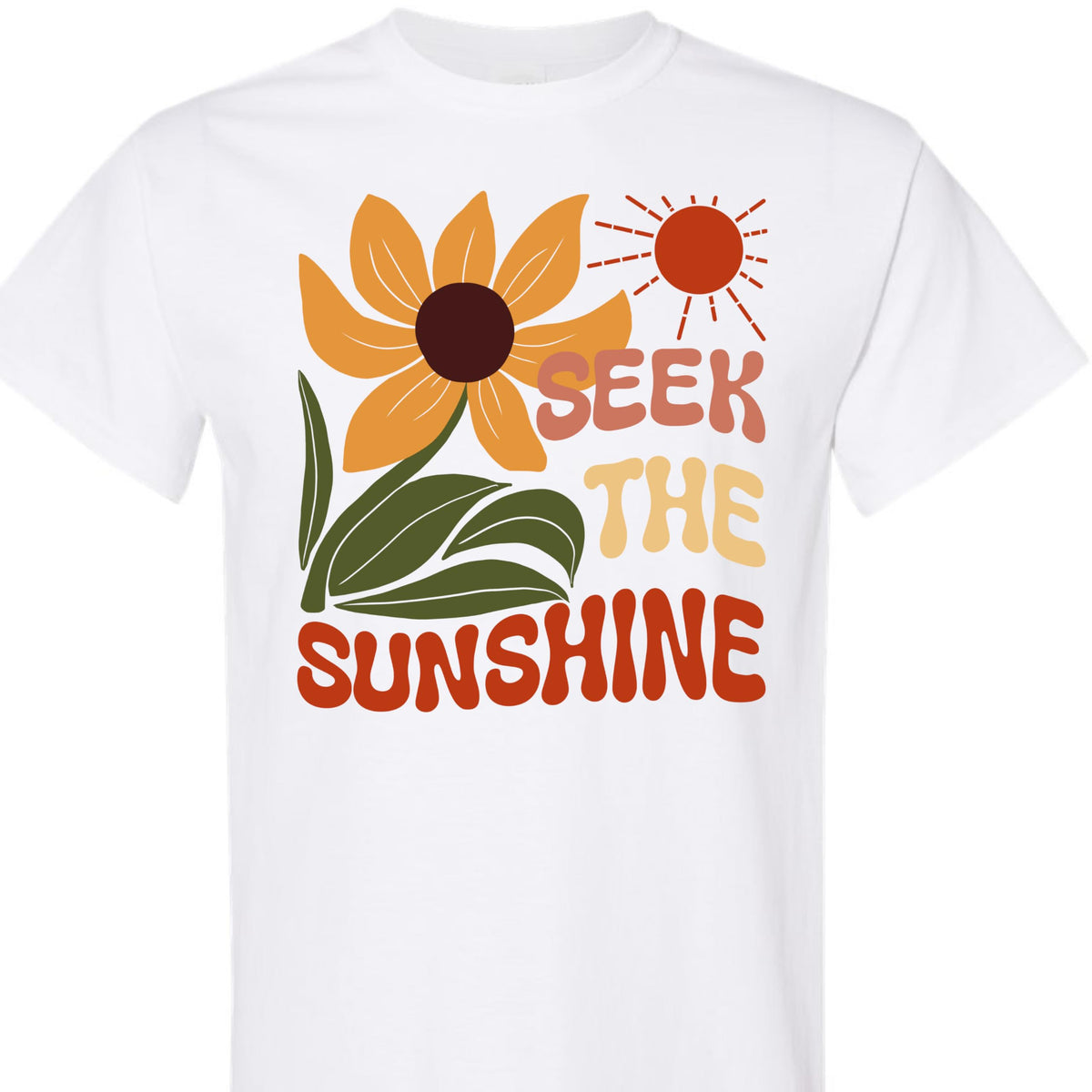 Seek The Sunshine Positive Quote Sunflower Graphic Tee for Women, Cute Floral T-Shirt