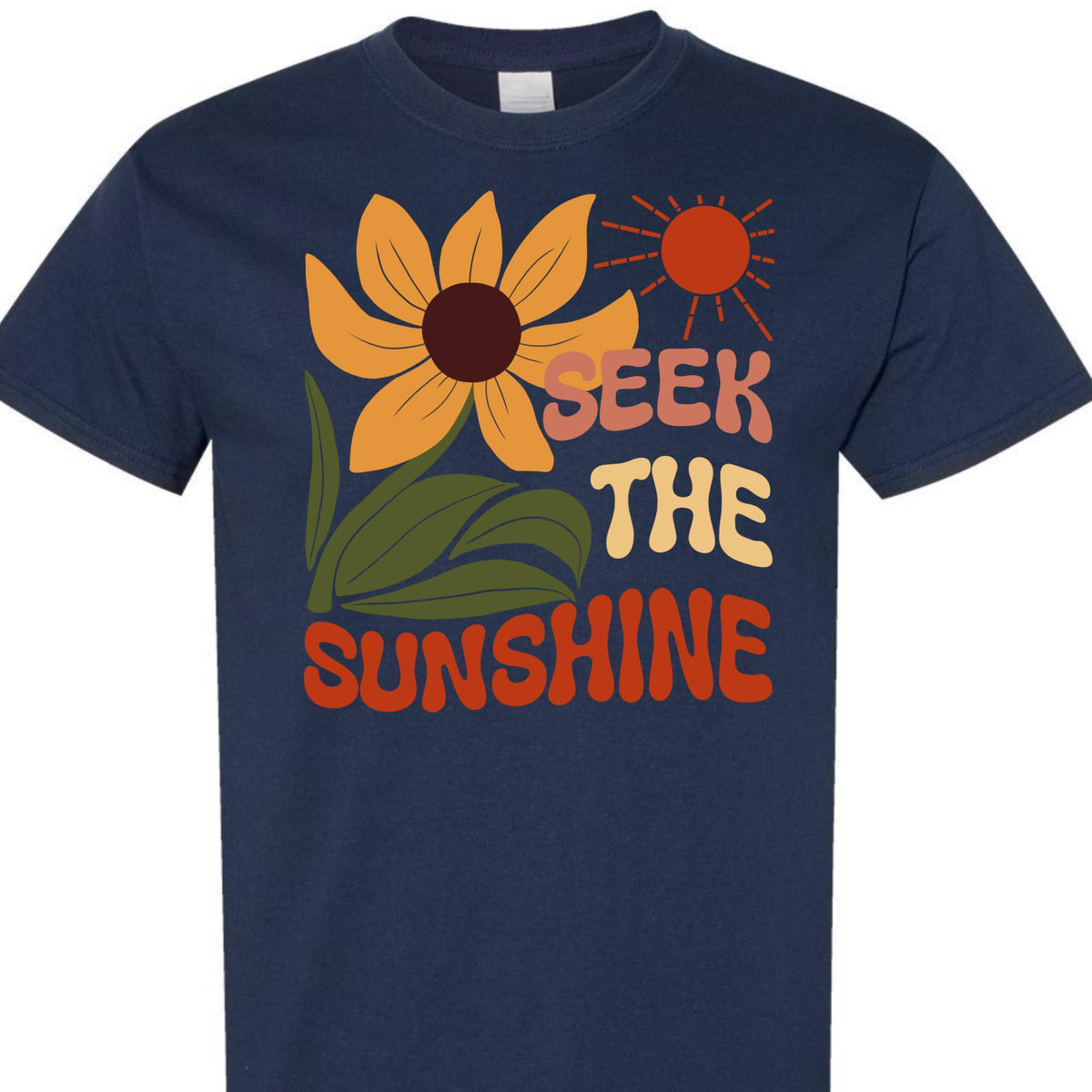 Seek The Sunshine Positive Quote Sunflower Graphic Tee for Women, Cute Floral T-Shirt
