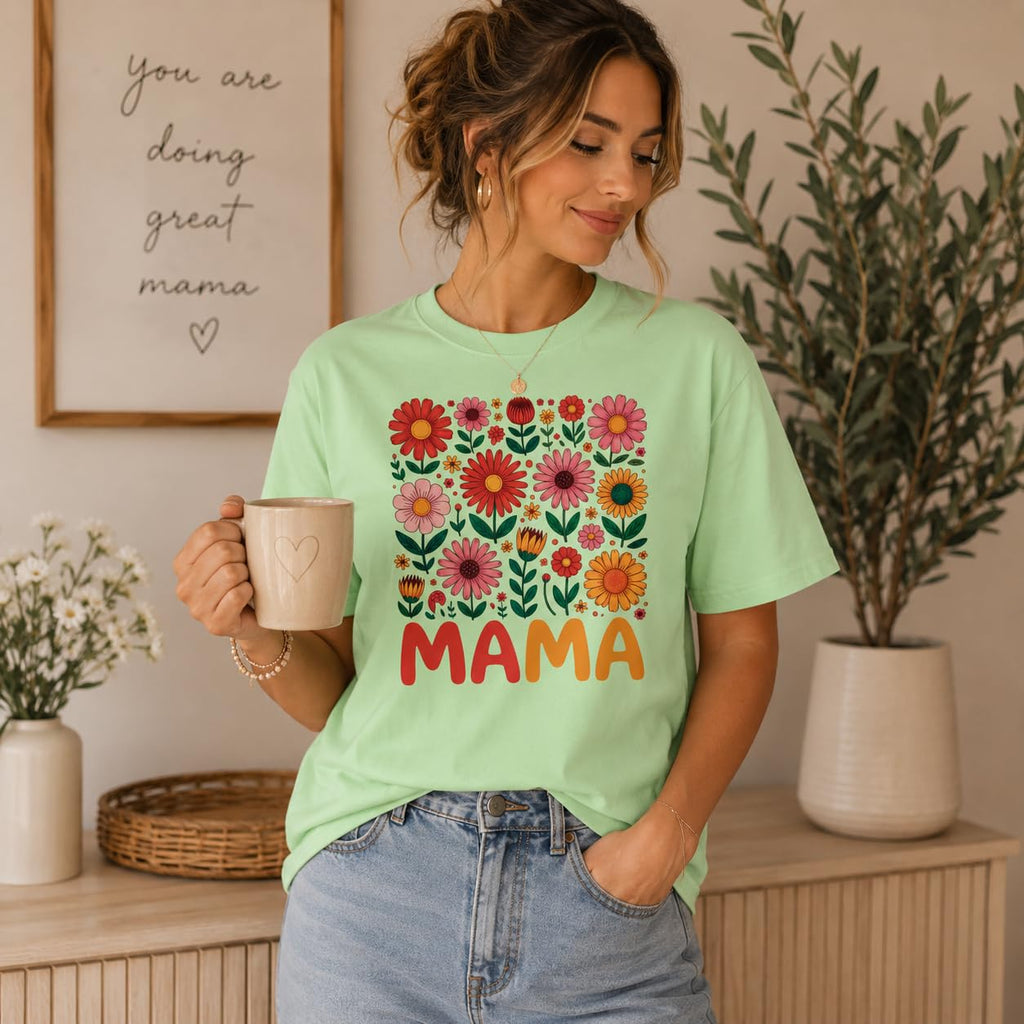 Mama Flower Shirt for Women, Cute Floral Graphic Tee, Retro Wildflower T-Shirt