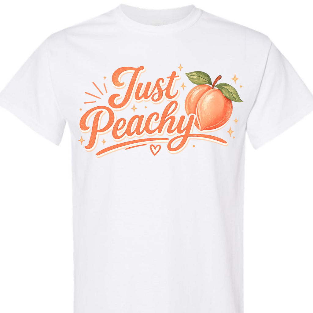 Just Peachy Shirt for Women, Cute Peach Graphic Tee, Aesthetic Summer Fruit T-Shirt, Funny Positive Vibe, Trendy Top