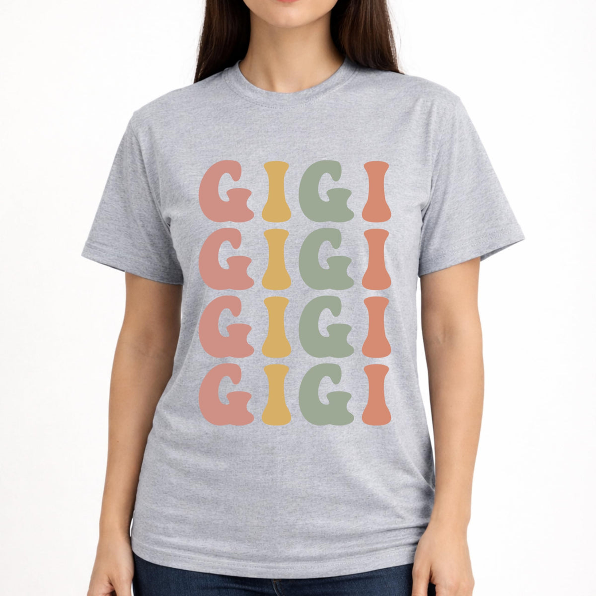 Gigi T-Shirt for Women, Cute Grandma Graphic Tee, Colorful Stacked Design, Casual Soft for Gigi