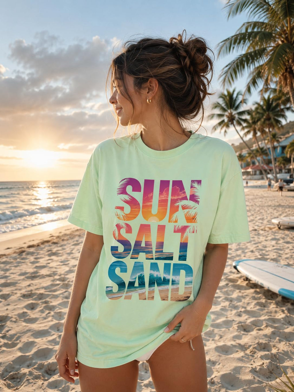 Sun Salt Sand Graphic Tee for Women Beach Vacation T-Shirt