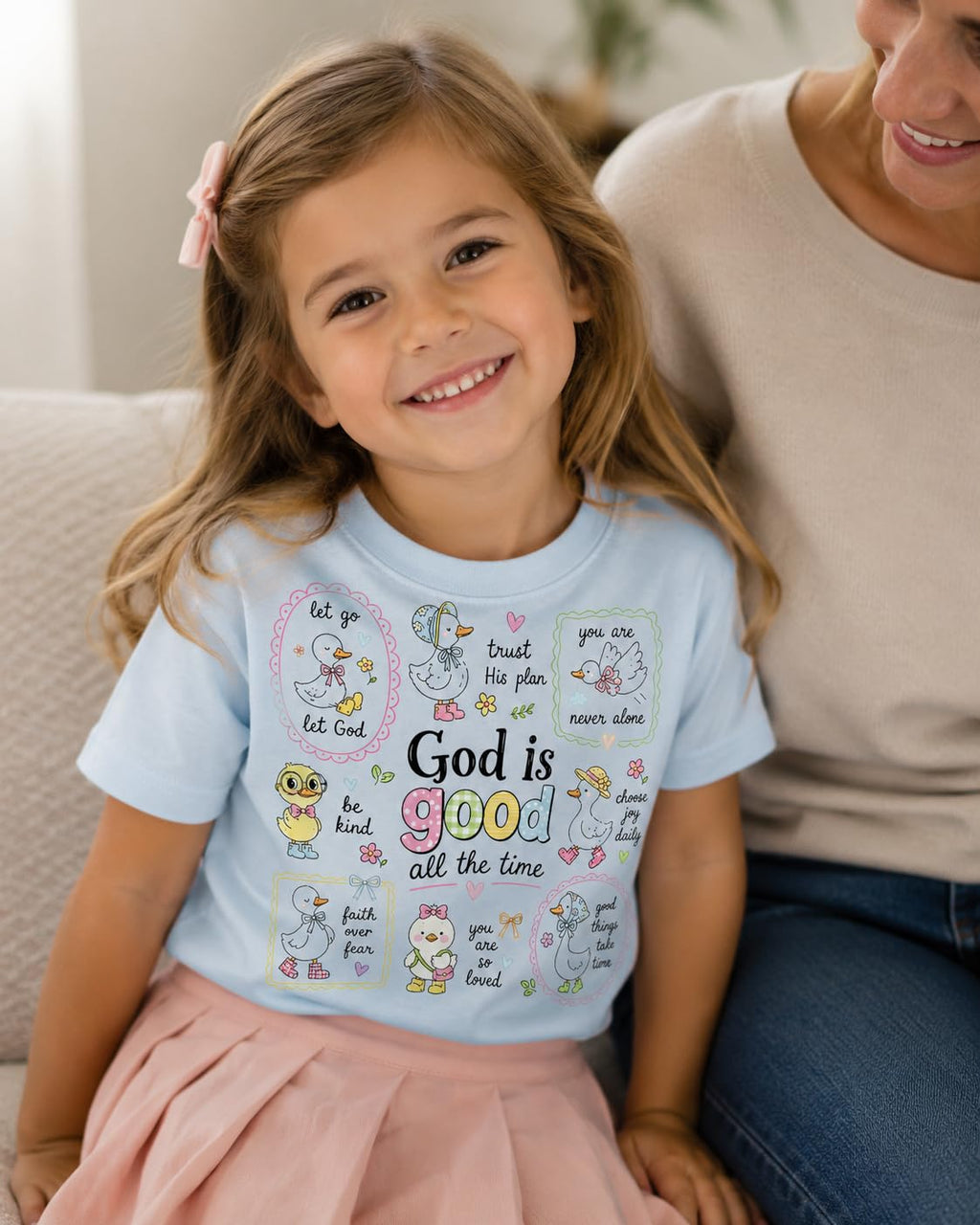 God is Good All The Time Shirt for Girls, Christian Graphic Tee, Faith Based Kids T-Shirt, Cute Duck Graphic