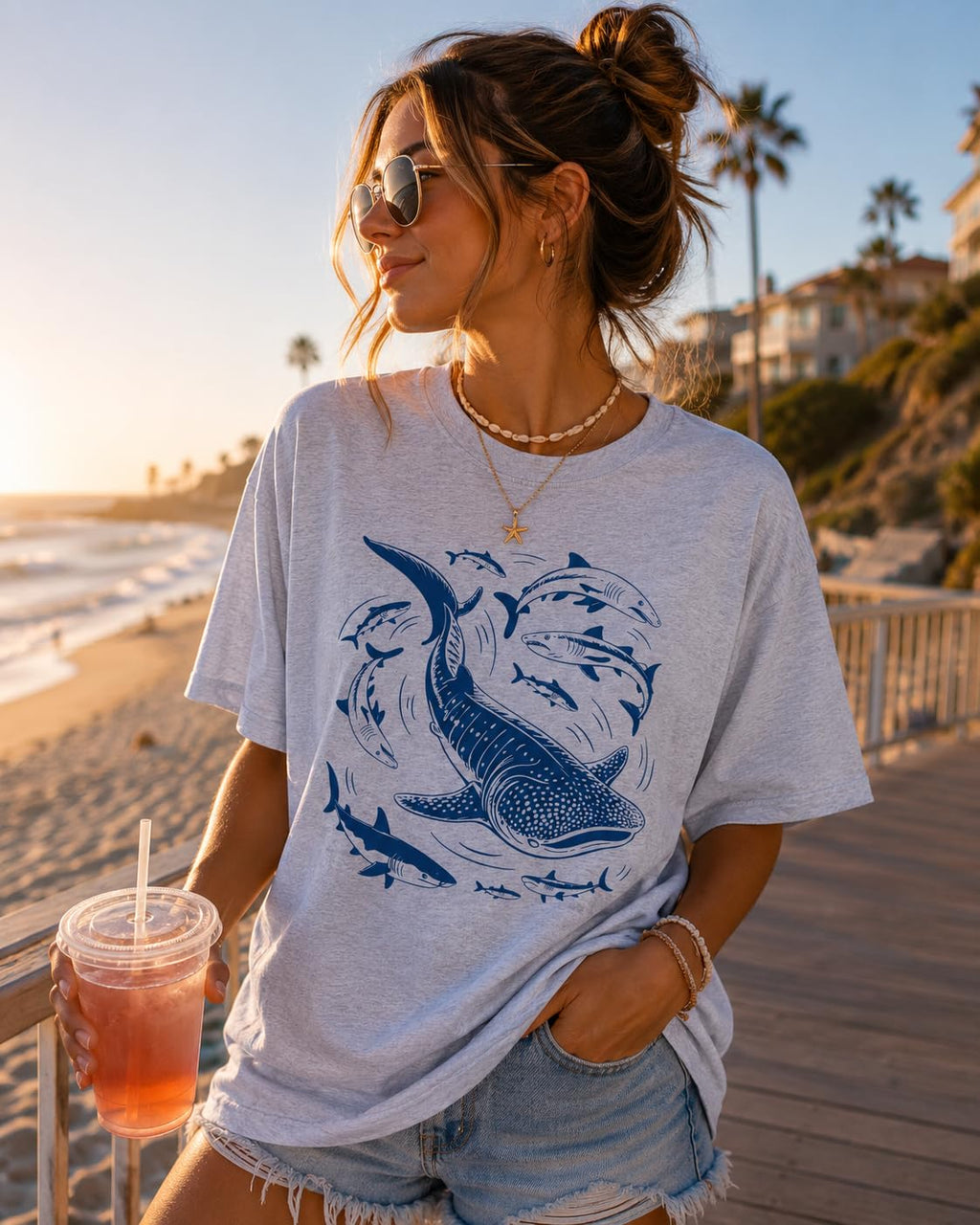 Whale Shark Shirt for Women, Ocean Life Graphic Tee, Marine Life Theme, Beach Vacation Coastal Summer Top