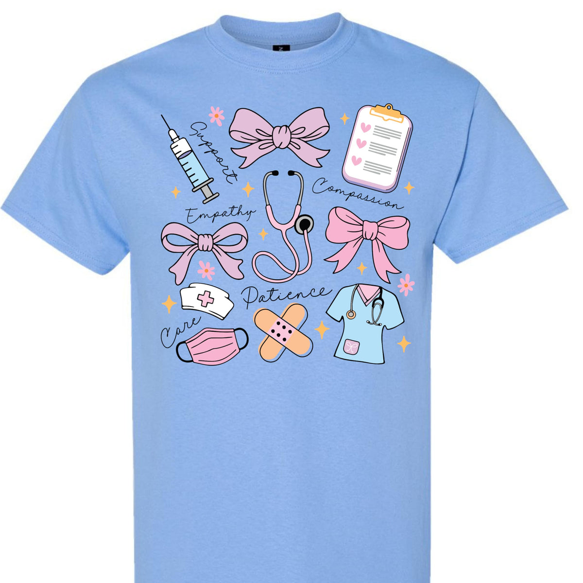 Nurse Shirt for Women, Cute Nursing Graphic Tee, Pink Bow Stethoscope Design, Registered Nurse Gift