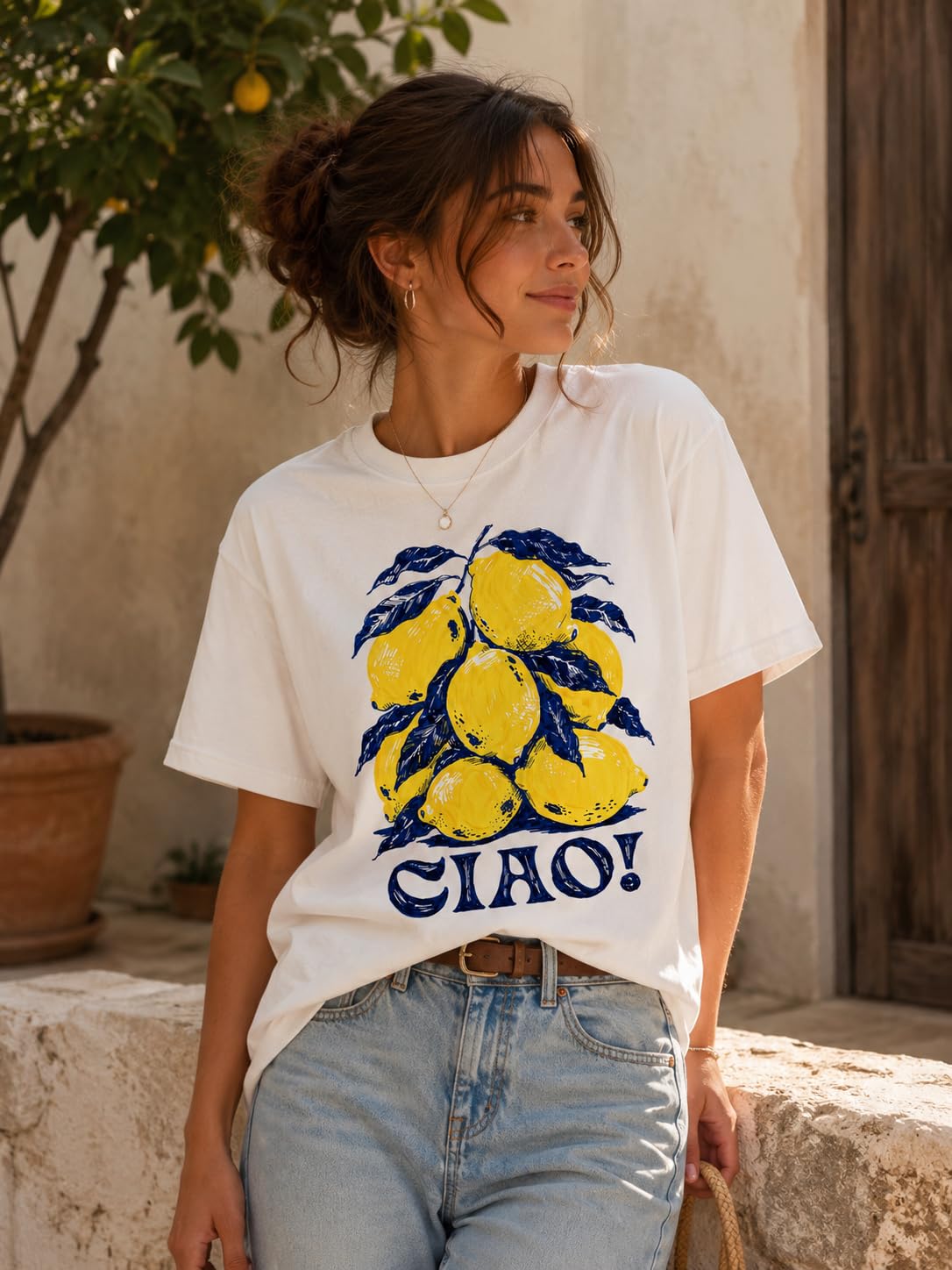 Ciao Lemon Citrus Fruit Graphic Tee Retro Italian Summer Shirt