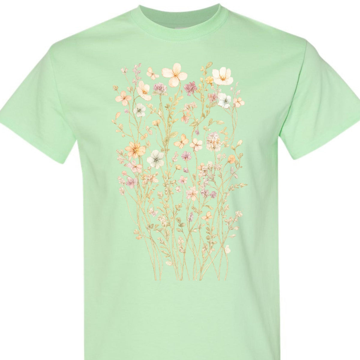 Boho Wildflower Floral T-Shirt for Women, Vintage Botanical Graphic Tee, Aesthetic Nature Theme, Casual Summer Top