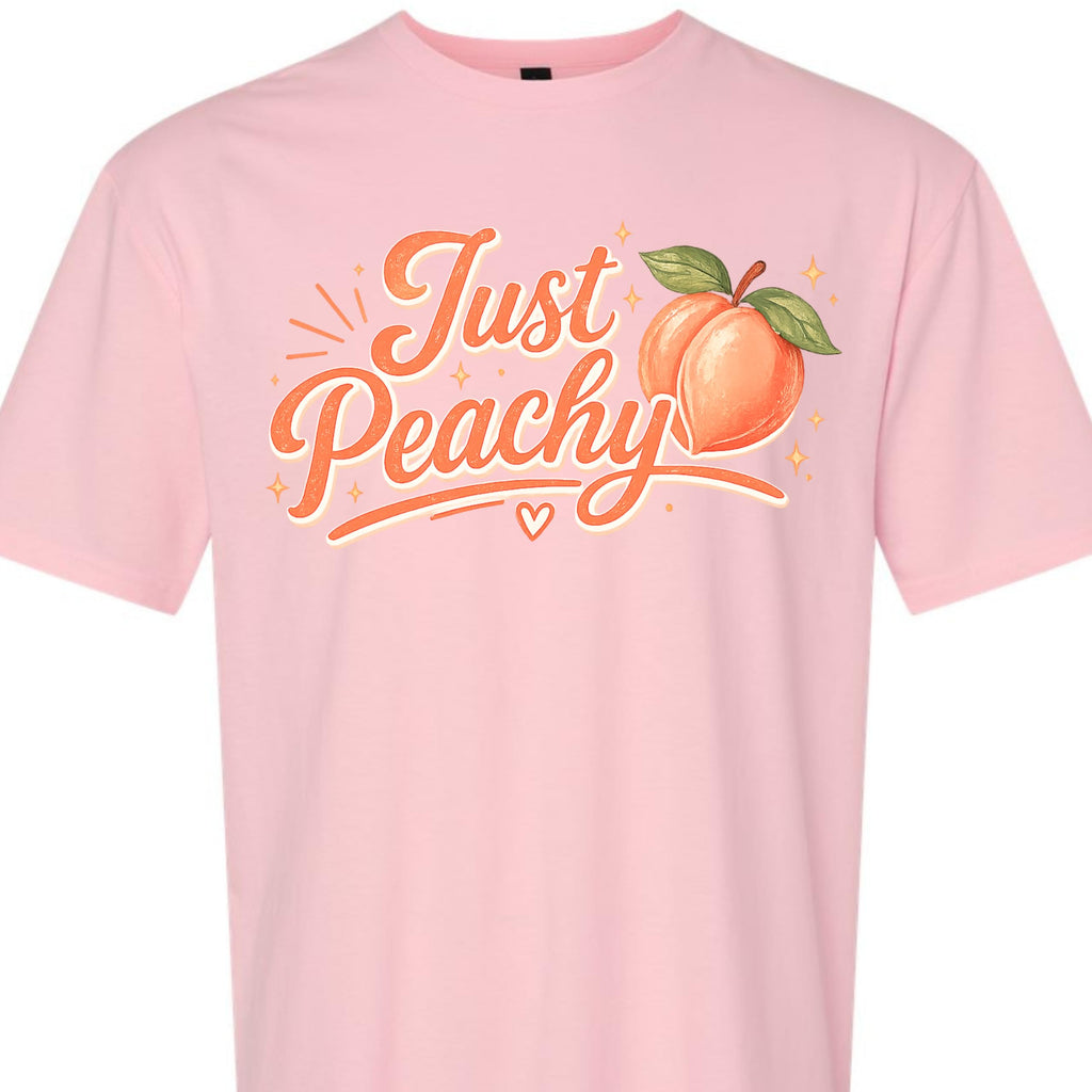Just Peachy Shirt for Women, Cute Peach Graphic Tee, Aesthetic Summer Fruit T-Shirt, Funny Positive Vibe, Trendy Top