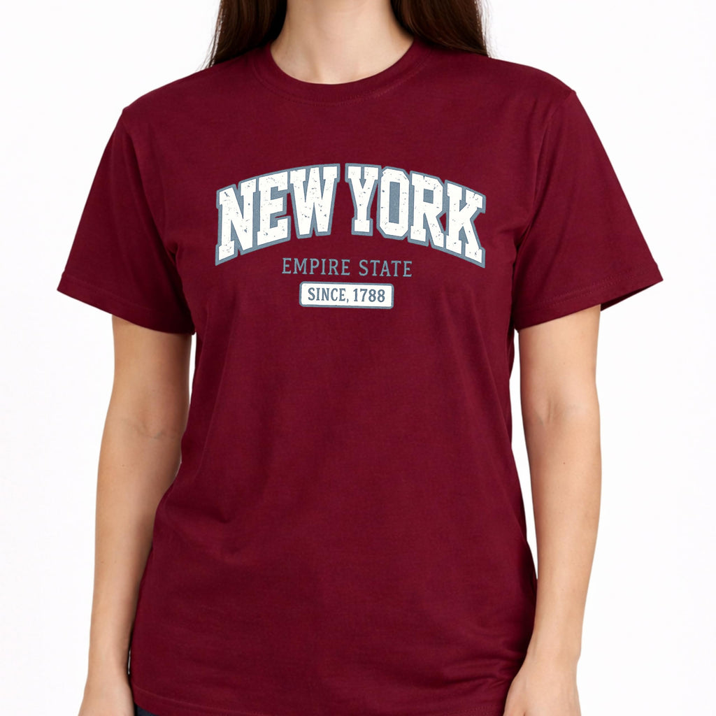 New York Empire State 1788 Women's Graphic Tee, Premium Soft Cotton, Vintage NYC Street Style, Lightweight Casual Summer Top
