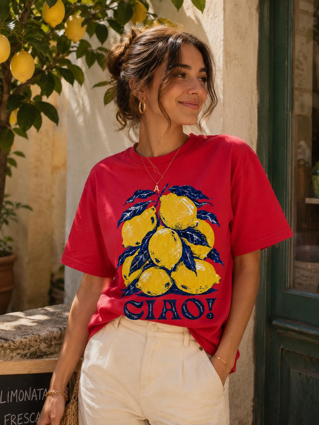 Ciao Lemon Citrus Fruit Graphic Tee Retro Italian Summer Shirt