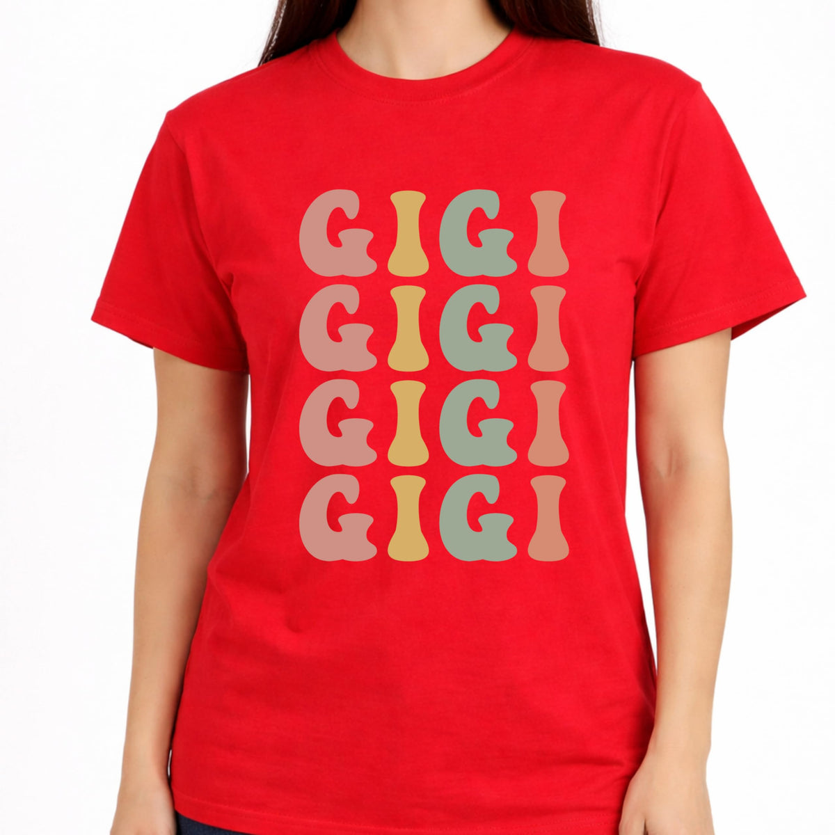 Gigi T-Shirt for Women, Cute Grandma Graphic Tee, Colorful Stacked Design, Casual Soft for Gigi