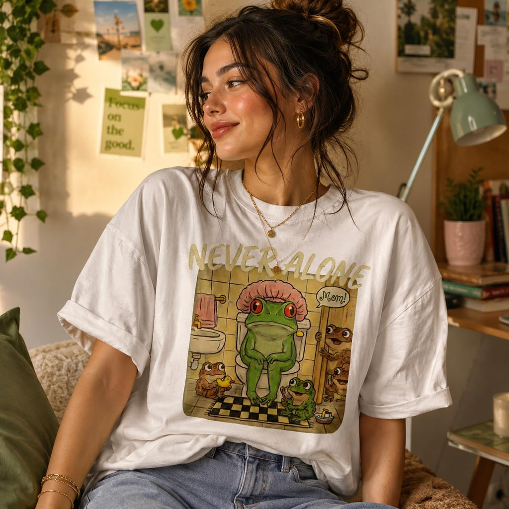 Never Alone Frog Mom Funny Graphic T-Shirt for Women