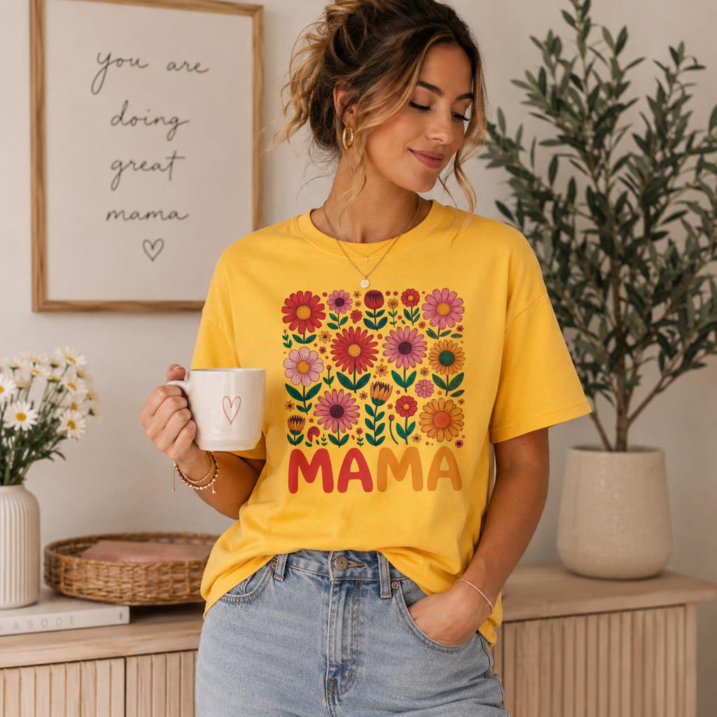Mama Flower Shirt for Women, Cute Floral Graphic Tee, Retro Wildflower T-Shirt