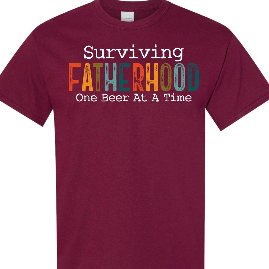 Surviving Fatherhood Funny Dad Beer Graphic Tee, Retro Father's Day T-Shirt, Gift for Dads, Husband, Grandpa